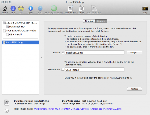 restore from dmg os x